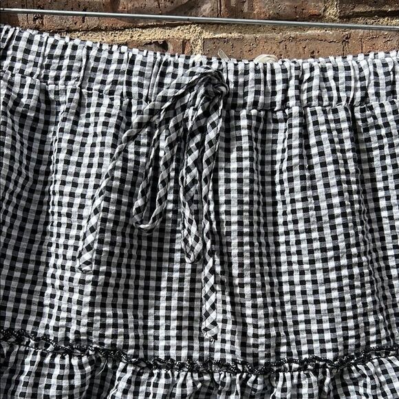 She + Sky Classic Black and White Gingham Drawstring Short Elastic Waist Skirt M - Picture 2 of 16